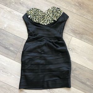 strapless jeweled cocktail dress